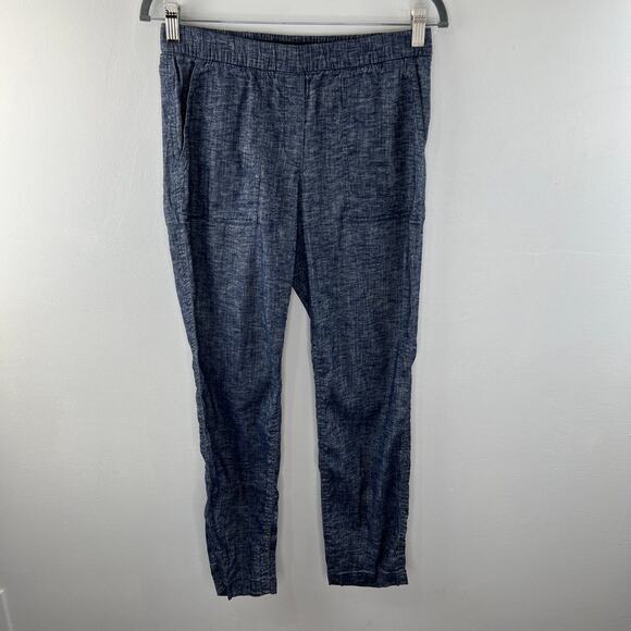 THEORY Northsound Tierra Wash Linen Blend Pants Blue Cropped Pockets Size 6 - Picture 2 of 9